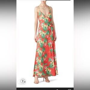 Floral Maxi - Red and Green tropical vacation size 4 maxi long wedding guest